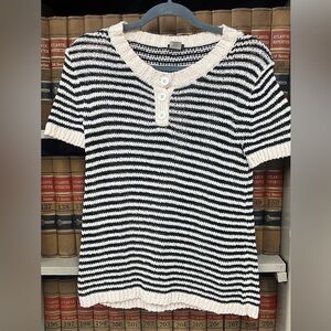 J. Crew Black & Cream Striped Short-Sleeve Knit Polo